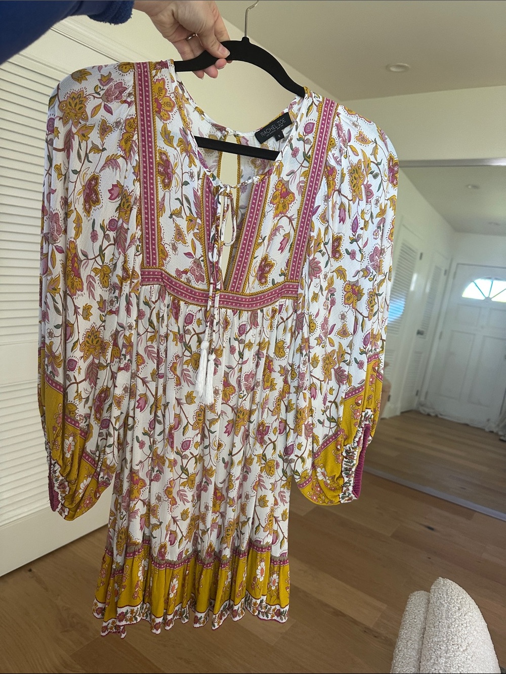 Boho Floral Peasant top in White, Mustard & Pink